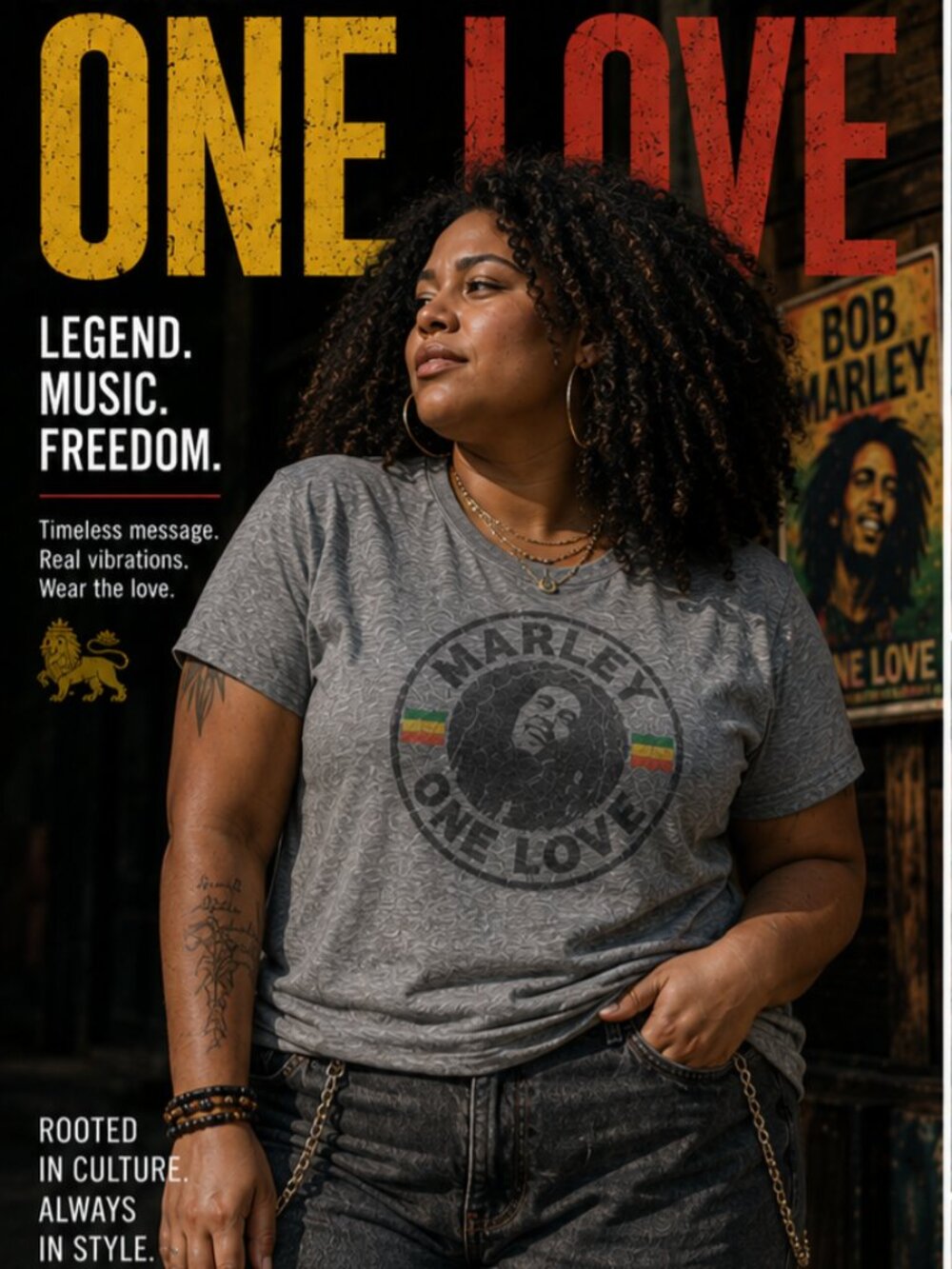 Vintage Marley One Love Graphic Tee Gray XL